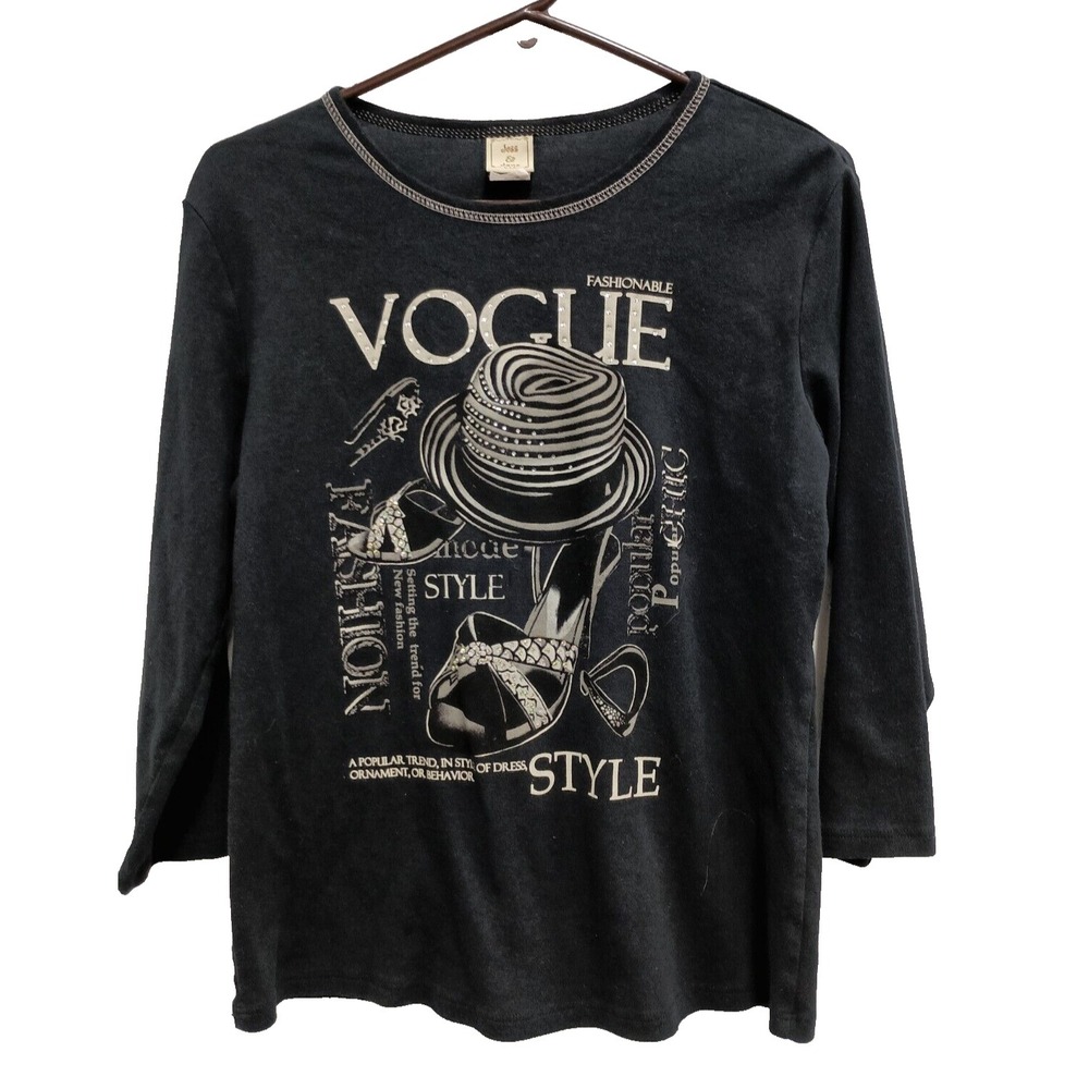 Jess & Jane  Wearable Art Top Womens Medium Black Rhinestone 3/4 Sleeve Novelty